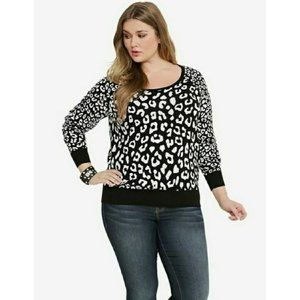 TORRID Black Leopard Animal Print Crewneck Knit Sweater Plus Size 3X